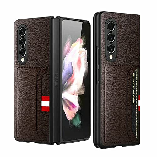 EAXER for Samsung Galaxy Z Fold 3 5G Case, Shockproof Leather Wallet Card Holder Luxury PU Leather Card Holder Slots Case Cover (Brown)