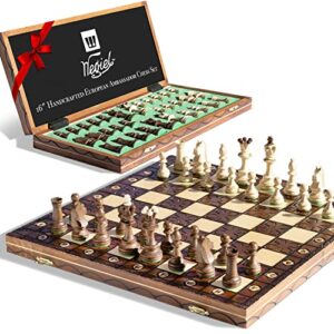 16 inch wooden chess board sets for adults and kids - tournament chess set with chess pieces storage compartment - professional chess set handmade with beech and birchwood