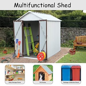 EMKK 6' x 4' Outdoor Storage Shed with Double Lockable Doors, Anti-Corrosion Metal Garden Shed with Base Frame, Waterproof Shed Outdoor Storage Clearance for Backyard Patio Lawn House Storage Sheds