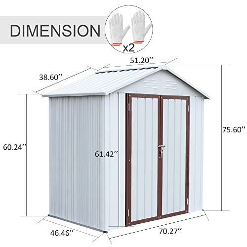 EMKK 6' x 4' Outdoor Storage Shed with Double Lockable Doors, Anti-Corrosion Metal Garden Shed with Base Frame, Waterproof Shed Outdoor Storage Clearance for Backyard Patio Lawn House Storage Sheds