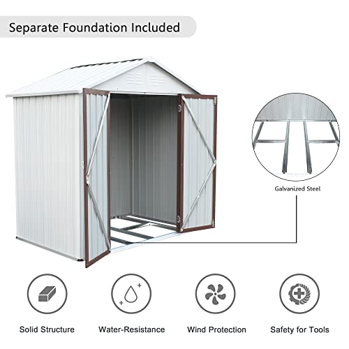 EMKK 6' x 4' Outdoor Storage Shed with Double Lockable Doors, Anti-Corrosion Metal Garden Shed with Base Frame, Waterproof Shed Outdoor Storage Clearance for Backyard Patio Lawn House Storage Sheds