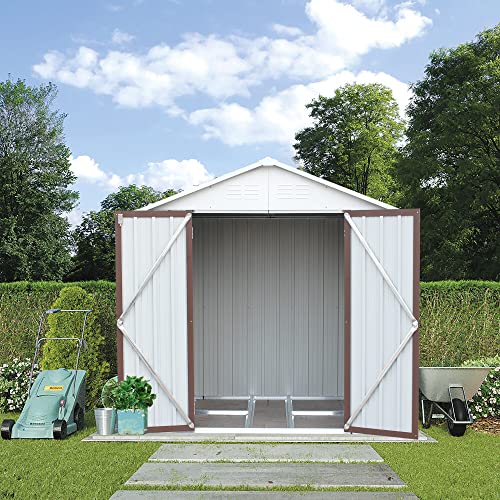 EMKK 6' x 4' Outdoor Storage Shed with Double Lockable Doors, Anti-Corrosion Metal Garden Shed with Base Frame, Waterproof Shed Outdoor Storage Clearance for Backyard Patio Lawn House Storage Sheds