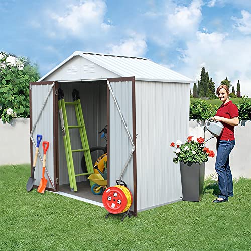 EMKK 6' x 4' Outdoor Storage Shed with Double Lockable Doors, Anti-Corrosion Metal Garden Shed with Base Frame, Waterproof Shed Outdoor Storage Clearance for Backyard Patio Lawn House Storage Sheds