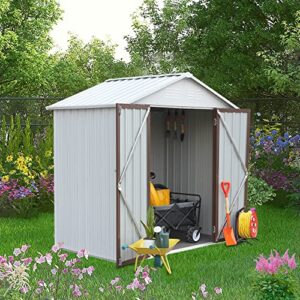 EMKK 6' x 4' Outdoor Storage Shed with Double Lockable Doors, Anti-Corrosion Metal Garden Shed with Base Frame, Waterproof Shed Outdoor Storage Clearance for Backyard Patio Lawn House Storage Sheds