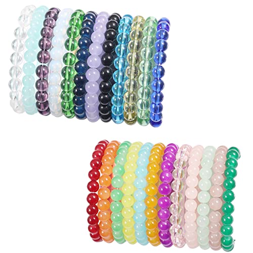 SROBENZ 15-24 PCS 8mm Crystal Round Beaded Bracelet Set Healing Glass Stretch Bracelets for Women Girl Men Round Beads Elastic Bracelets