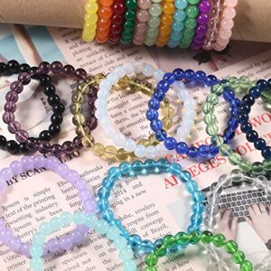 SROBENZ 15-24 PCS 8mm Crystal Round Beaded Bracelet Set Healing Glass Stretch Bracelets for Women Girl Men Round Beads Elastic Bracelets