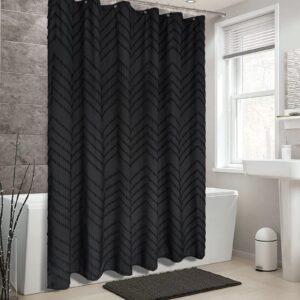 Black Boho Shower Curtain Modern Fabric Shower Curtain Shabby Chic Chenille Tufted Chevron Textured Striped Minimalist Shower Curtain 72 x 72 Inches