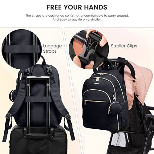 LOVEVOOK Diaper Bag Backpack, Baby Bags with Portable Changing Pad, Pacifier Case, Stroller Straps, Work Travel 15.6inch Laptop Back Pack for Moms Dads Black