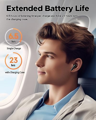 truefree T2 Wireless Earbuds Bluetooth 5.3 Headphones with 4 Mics Noise Cancelling for iOS/Android/Laptop, Gaming/Deep Bass Music, 23Hrs of Playtime, Multiple Eartips(S/M/L)