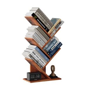 zrwd tree bookshelf, 4-tier book storage organizer shelves floor standing bookcase, wood storage rack for office home school shelf display for cd/magazine(rustic brown)