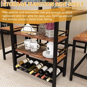 Rxicdeo Dining Table Set for 4, Kitchen Table with 1 Bench and 2 Chairs, Kitchen & Dining Room Tables with Wine Rack and Storage Shelf, Space-Saving Dinette for Kitchen, Dining Room (Brown)