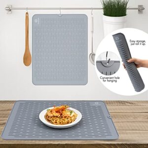 Homewizer Extra Large, 23” x 18” Silicone Dish Drying Mat for Kitchen Counter, Heat Resistant, Non-Slip Design, Quick Dry, Easy Clean, Raised Edge Holds Water, BPA Free, Food Grade Silicone- Gray