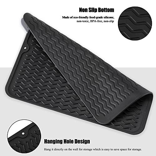 Silicone Dish Drying Mat, Non-Slip Easy Clean Sink Mat Large Heat-resistant Dish Drainer Mat for Kitchen Counter, Sink, Refrigerator or Drawer liner (16" x 12", BLACK)