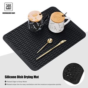 Silicone Dish Drying Mat, Non-Slip Easy Clean Sink Mat Large Heat-resistant Dish Drainer Mat for Kitchen Counter, Sink, Refrigerator or Drawer liner (16" x 12", BLACK)