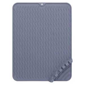 silicone dish drying mat, fast drying dish pad mat high temperature resistance 230°c for kitchen counter sink refrigerator or drawer liner grey