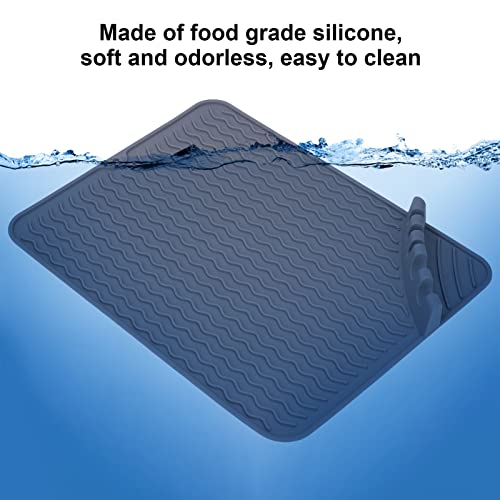 Silicone Dish Drying Mat, Fast Drying Dish Pad Mat High Temperature Resistance 230°C for Kitchen Counter Sink Refrigerator or Drawer liner Grey
