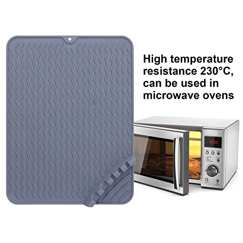 Silicone Dish Drying Mat, Fast Drying Dish Pad Mat High Temperature Resistance 230°C for Kitchen Counter Sink Refrigerator or Drawer liner Grey