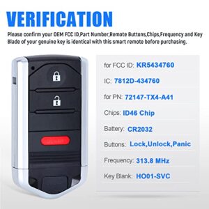 Keymall Keyless Entry Remote Key Fob Replacement for Acura RDX 2013 2014 2015 FCC ID:KR5434760 P/N:72147-TX4-A41 3 Buttons