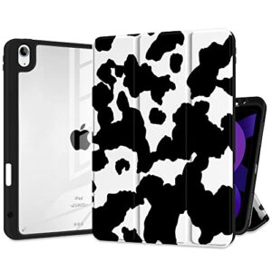 meegoodo for ipad air 5th/4th generation case 10.9 inch 2022 2020 with clear back & tpu shockproof frame cover, kids shell with trifold stand + pencil holder+auto wake/sleep, black & white piebald