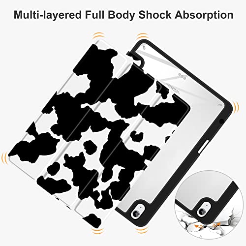 MEEgoodo for iPad Air 5th/4th Generation Case 10.9 inch 2022 2020 with Clear Back & TPU Shockproof Frame Cover, Kids Shell with Trifold Stand + Pencil Holder+Auto Wake/Sleep, Black & White Piebald