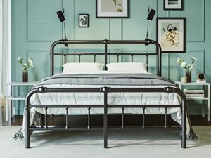 fschos king-bed-frame-with-headboard and footboard, 18 inch metal platform king-size-bed-frame, premium steel heavy duty bed frame king no box spring needed, easy assembly, black