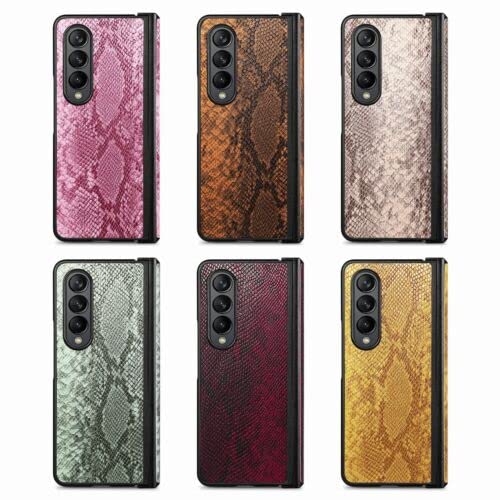 Python Skin Pattern Case for Samsung Galaxy Z Fold 4, Hinged Protection Case Compatible with Wireless Charging, Shockproof Anti-Scratch Protective Cover Case for Samsung Galaxy Z Fold 4 5G(Brown)