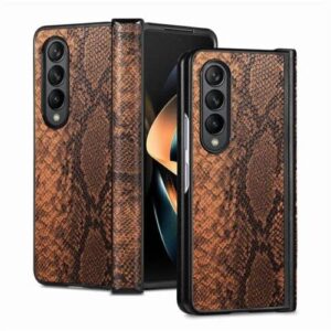 python skin pattern case for samsung galaxy z fold 4, hinged protection case compatible with wireless charging, shockproof anti-scratch protective cover case for samsung galaxy z fold 4 5g(brown)