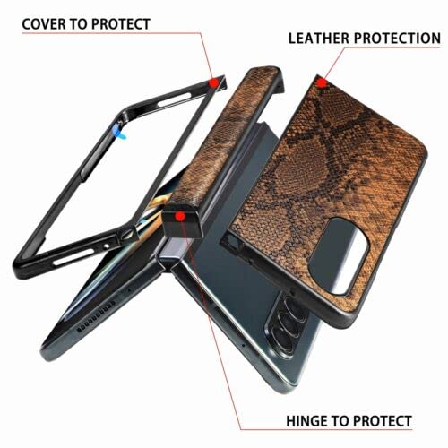 Python Skin Pattern Case for Samsung Galaxy Z Fold 4, Hinged Protection Case Compatible with Wireless Charging, Shockproof Anti-Scratch Protective Cover Case for Samsung Galaxy Z Fold 4 5G(Brown)