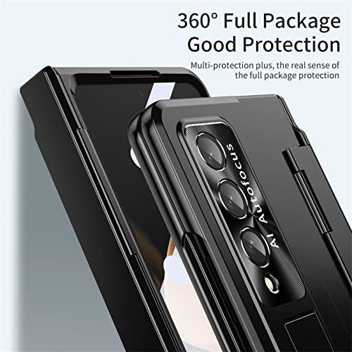 Narsbean Case for Samsung Galaxy Z Fold 3 2021, One-Piece Housing Z Fold 3 Case with Kickstand and Screen Protector, Full Protection (Black)