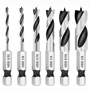 eyech 6pcs brad point drill bits stubby drill bit set for wood |spiral twist bit 1/4" quick change hex shank | 4241 high speed steel | for quick change chucks and drives