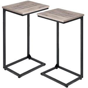 amhancible tall c shaped end table set of 2, side tables for sofa, couch table, small workstations, tv tray table for living room, bedroom, office, metal frame, het02bgy