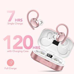 KT1 Ear Buds Wireless Earbuds V5.3, 120H Playtime, Bluetooth Earbuds for Small Ear, IPX7 Waterproof Running Headphones, Deep Bass, Over Ear Sport Earbuds Wireless Bluetooth Earphones for Android iOS