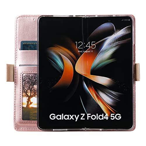 Compatible with Samsung Galaxy Z Fold4 5G 2022, Leather Zipper Wallet Flower Lace Pattern Case with Credit Card Slots Holder Cover Case for Galaxy Z Fold 4