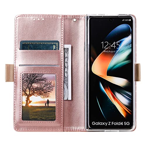 Compatible with Samsung Galaxy Z Fold4 5G 2022, Leather Zipper Wallet Flower Lace Pattern Case with Credit Card Slots Holder Cover Case for Galaxy Z Fold 4