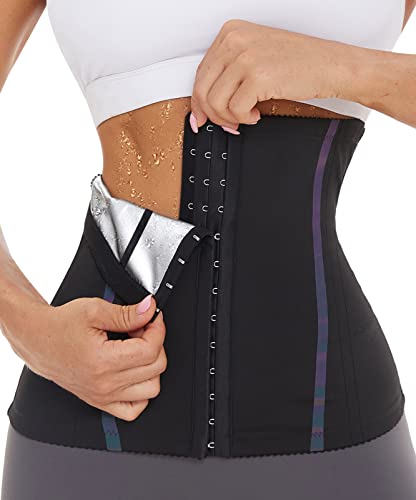 NINGMI Waist Trainer for Women Cincher Corset Waste Timmer Sweat Belt Tummy Control Sauna Workout Girdle Weight Loss Shaper Black