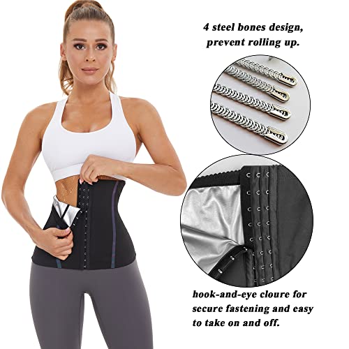 NINGMI Waist Trainer for Women Cincher Corset Waste Timmer Sweat Belt Tummy Control Sauna Workout Girdle Weight Loss Shaper Black