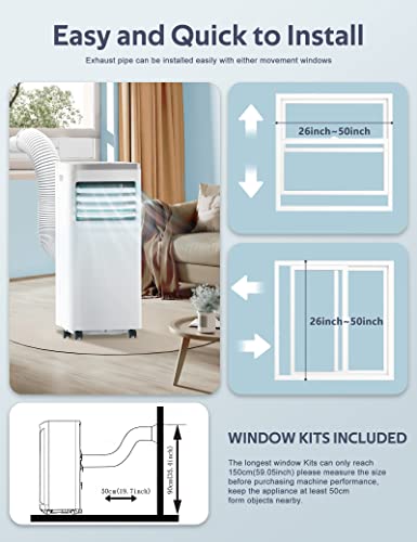 ZAFRO 8,000 BTU Portable Air Conditioners Cools up to 350 Sq.ft, Portable AC Built-in Cool, Dehumidifier, Fan Modes, Room Air Conditioner with Remote Control/Installation Kits, White