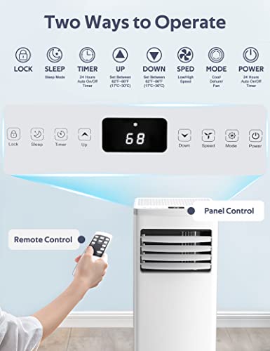 ZAFRO 8,000 BTU Portable Air Conditioners Cools up to 350 Sq.ft, Portable AC Built-in Cool, Dehumidifier, Fan Modes, Room Air Conditioner with Remote Control/Installation Kits, White