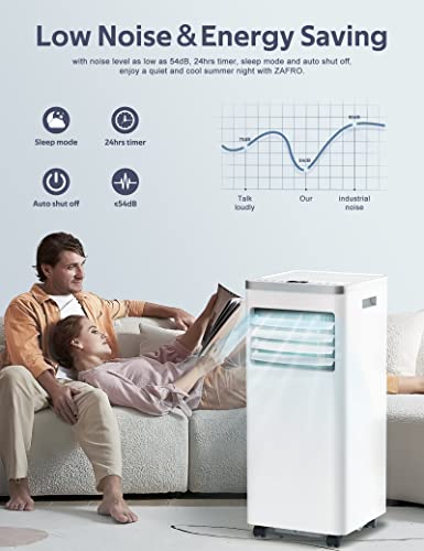 ZAFRO 8,000 BTU Portable Air Conditioners Cools up to 350 Sq.ft, Portable AC Built-in Cool, Dehumidifier, Fan Modes, Room Air Conditioner with Remote Control/Installation Kits, White