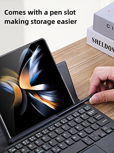 BAILI Z Fold 4 Keyboard Case with Bluetooth Keyboard Wirelessly Connects,Bluetooth Keyboard with Central Touchpad Built-in S Pen Slot & Collapsible Kickstand for Samsung Galaxy Z Fold5/4/3/2/1-Black