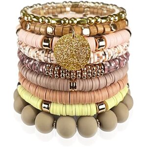 catchy & crafty bracelet heishi stretch stackable layering beaded colorful bracelets women boho friendship gift (brown multi 02)
