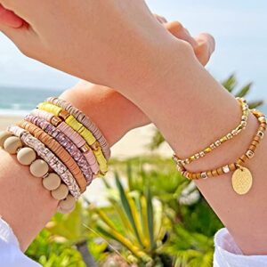 CATCHY & CRAFTY Bracelet Heishi Stretch Stackable Layering Beaded Colorful Bracelets Women Boho Friendship Gift (Brown Multi 02)