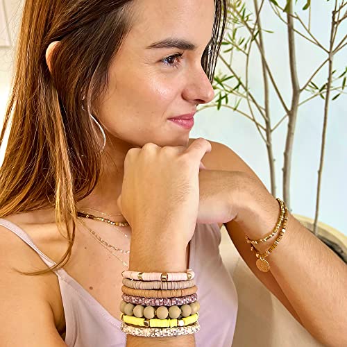 CATCHY & CRAFTY Bracelet Heishi Stretch Stackable Layering Beaded Colorful Bracelets Women Boho Friendship Gift (Brown Multi 02)