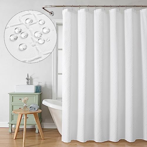 Lecloud White Shower Curtain for Bathroom, 3D Embossed Geom Pattern Hotel Quality Bathroom Shower Curtain, Machine Washable Waterproof Fabric Bath Curtain for Bathroom and Bathtubs, 72" Wx72 L