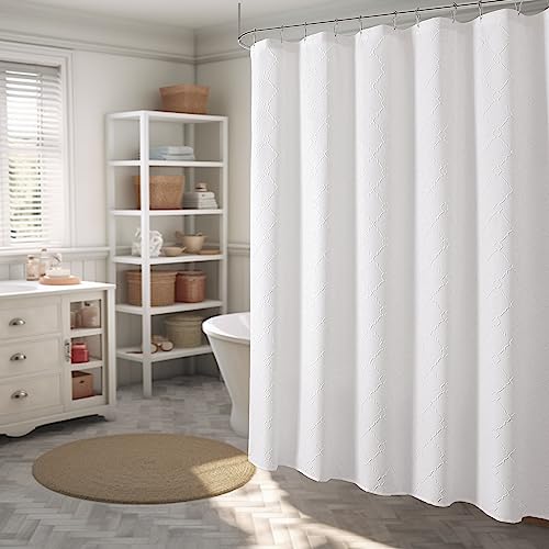 Lecloud White Shower Curtain for Bathroom, 3D Embossed Geom Pattern Hotel Quality Bathroom Shower Curtain, Machine Washable Waterproof Fabric Bath Curtain for Bathroom and Bathtubs, 72" Wx72 L