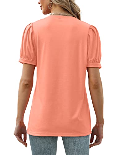 T Shirts for Women Short Sleeve Tops Beach Summer Tee Shirts Oversized Coral 2XL