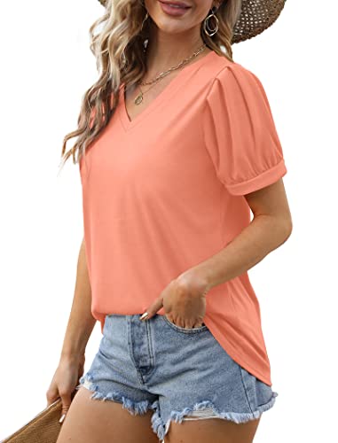 T Shirts for Women Short Sleeve Tops Beach Summer Tee Shirts Oversized Coral 2XL