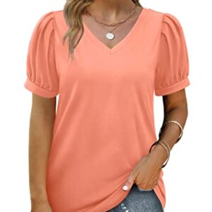 T Shirts for Women Short Sleeve Tops Beach Summer Tee Shirts Oversized Coral 2XL