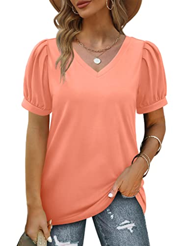 T Shirts for Women Short Sleeve Tops Beach Summer Tee Shirts Oversized Coral 2XL