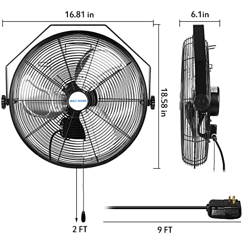 BILT HARD 3000 CFM 14 in. Outdoor Wall Mount Fan, 3-Speed Waterproof Wall Fan Industrial Grade High Velocity Outdoor Fans for Patio, Commercial, Garage, and Gazebo Use- UL Listed Black